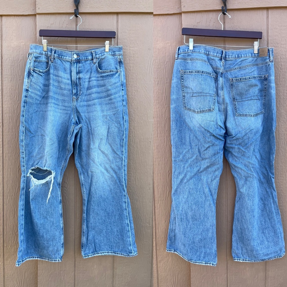 American Eagle Womens Jeans Blue Jean Highest Rise 90s Flare Distressed Plus 20